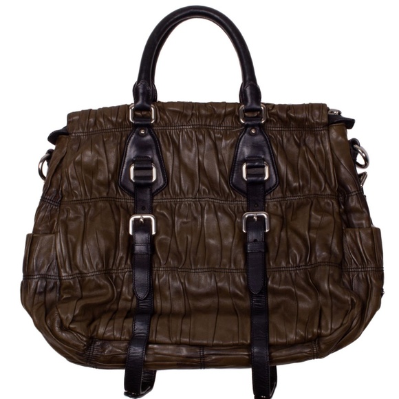 FINAL DROP🚨 PRADA Nappa Gaufre Dark Green Leather Satchel Bag - Picture 4 of 8